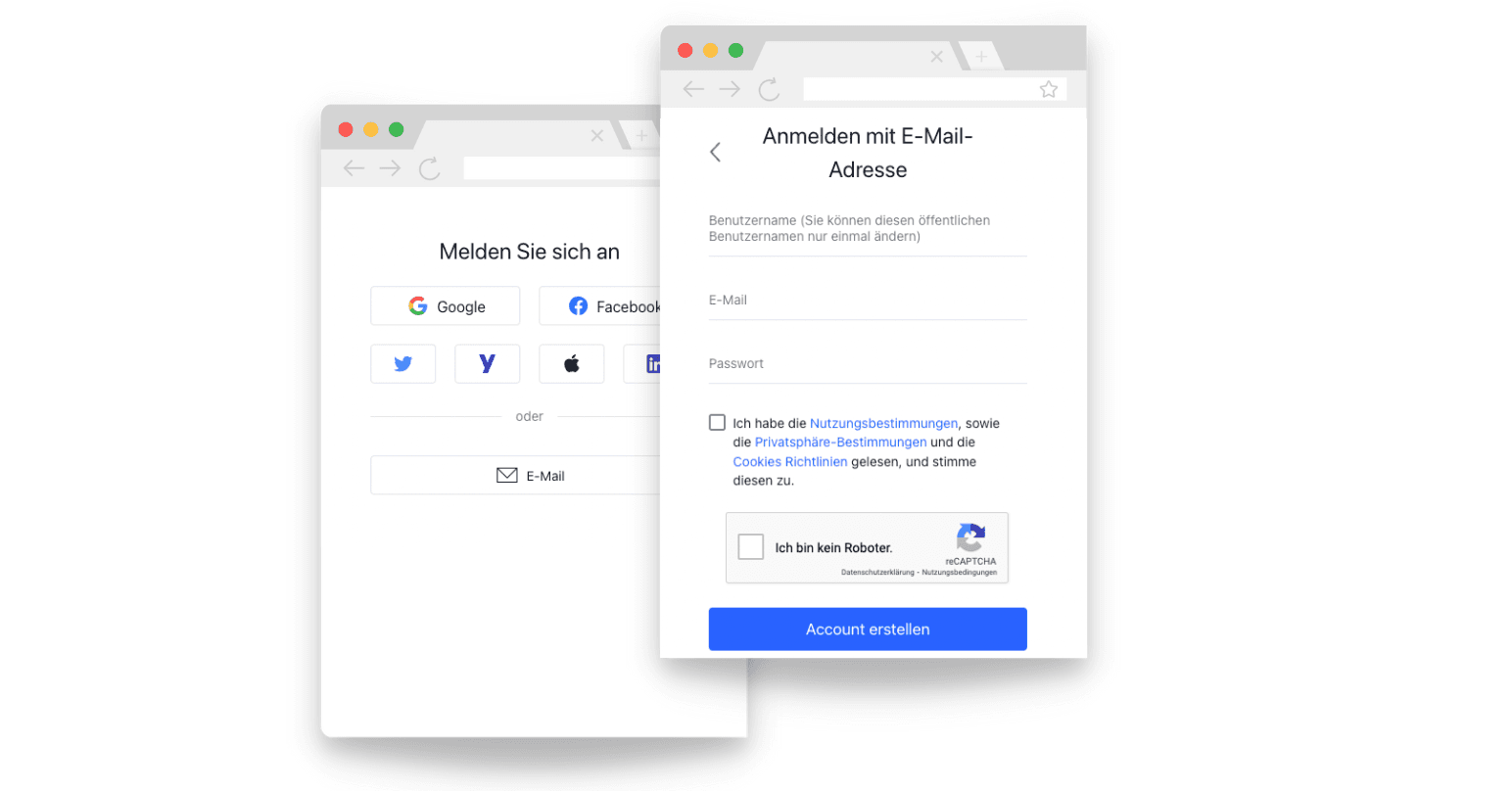 Verschiedene Optionen, um das kostenlose Konto bei TradingView zu eröffnen